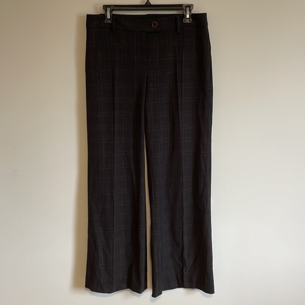 Cabi Wide Leg Trousers Dark Gray 6 Pants Plaid Tan Grid Windowpane Career Office